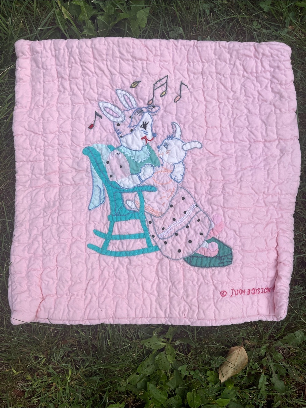 Judi boisson 1998 Pink Embroidered Bunny pillow case - vtg